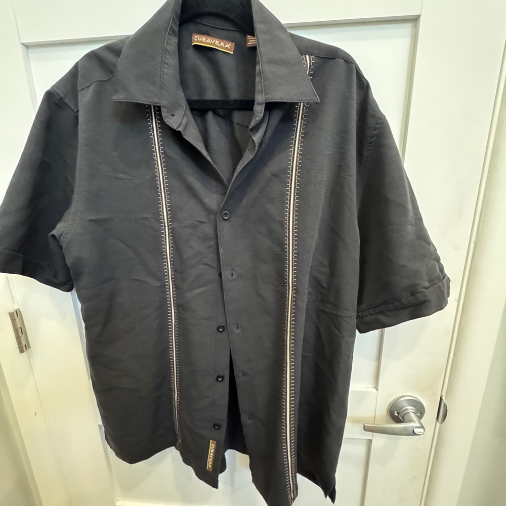 Cubavera Men's Black Short Sleeve Shirt with Embroidery size L